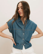 Veronica Beard Nestor Chambray Button-Down Shirt - Pool Party