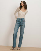 Veronica Beard Dylan Patch-Pocket Straight-Leg Jean - Orbit Glare
