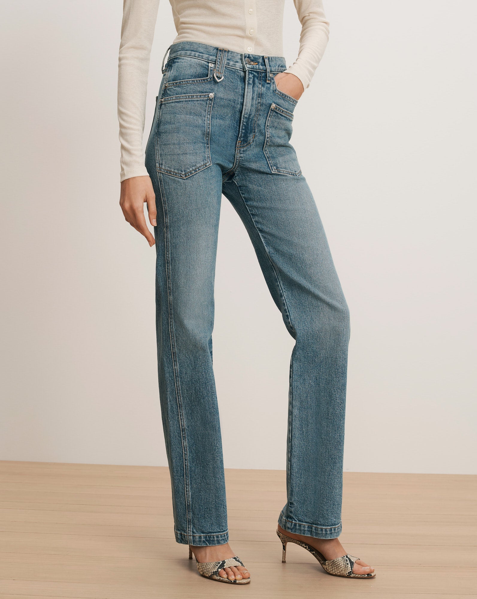 Veronica Beard Dylan Patch-Pocket Straight-Leg Jean - Orbit Glare