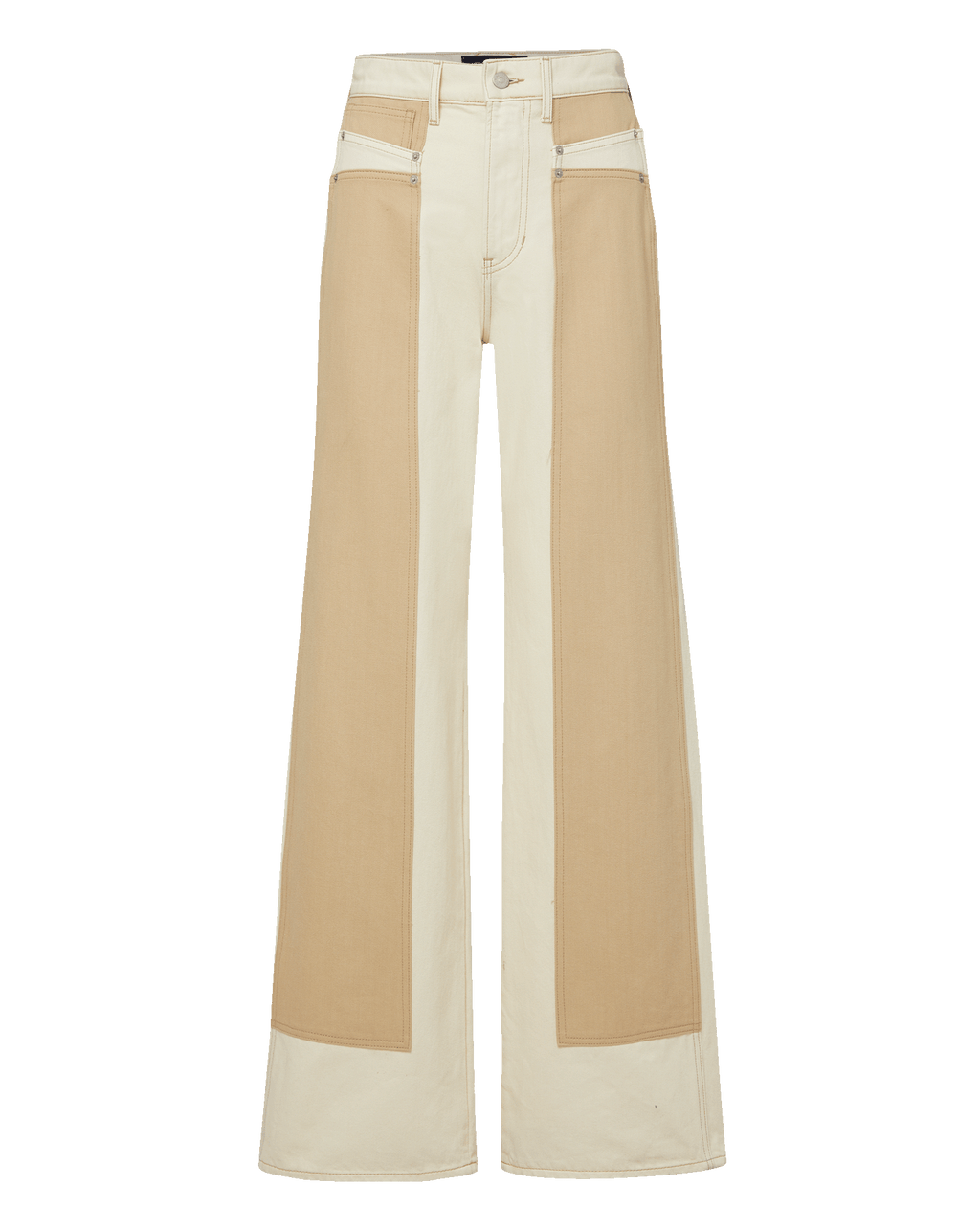 Taylor Color-Block Wide-Leg Jean in Ecru/Stone Khaki | Veronica Beard