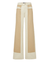 Veronica Beard Taylor Color-Block Wide-Leg Jean - Ecru/Stone Khaki