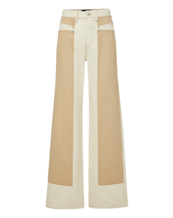 Veronica Beard Taylor Color-Block Wide-Leg Jean - Ecru/Stone Khaki