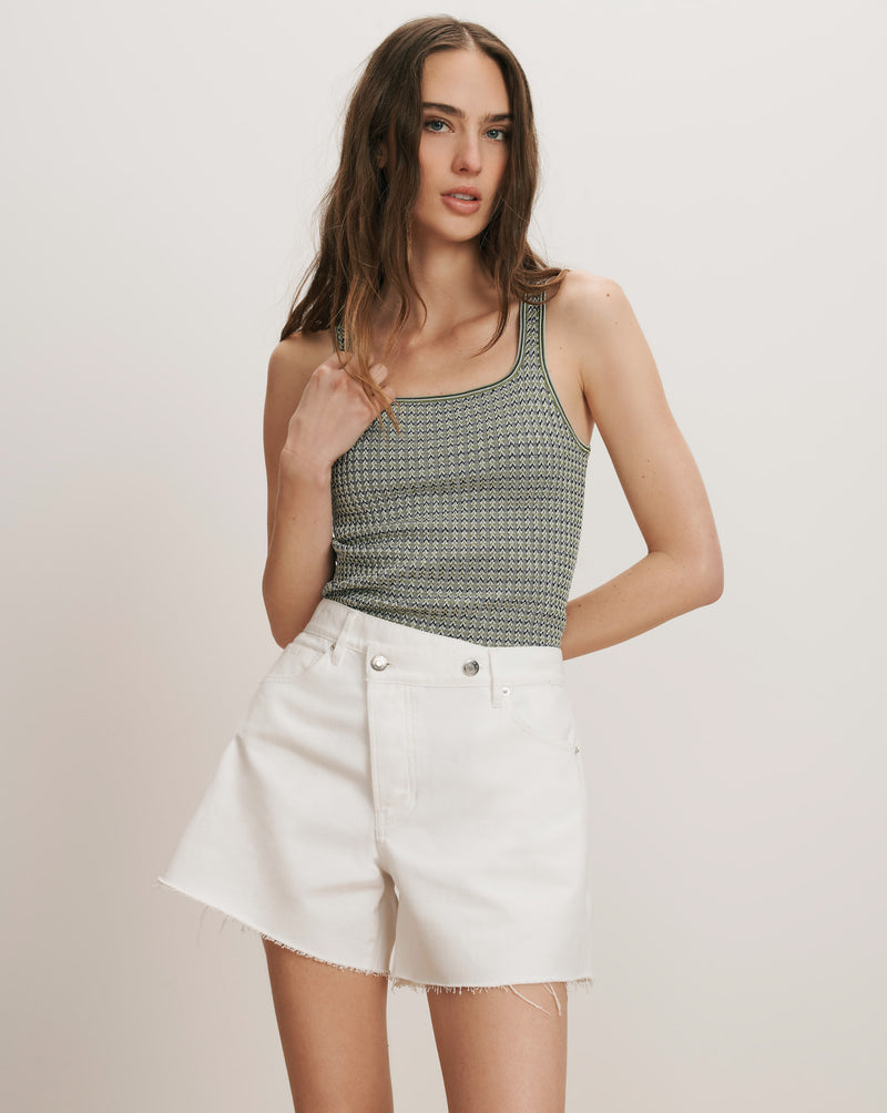 Veronica Beard Ellis Crossover-Waistband Denim Short - White