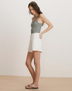 Veronica Beard Ellis Crossover-Waistband Denim Short - White