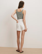 Veronica Beard Ellis Crossover-Waistband Denim Short - White