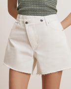 Veronica Beard Ellis Crossover-Waistband Denim Short - White