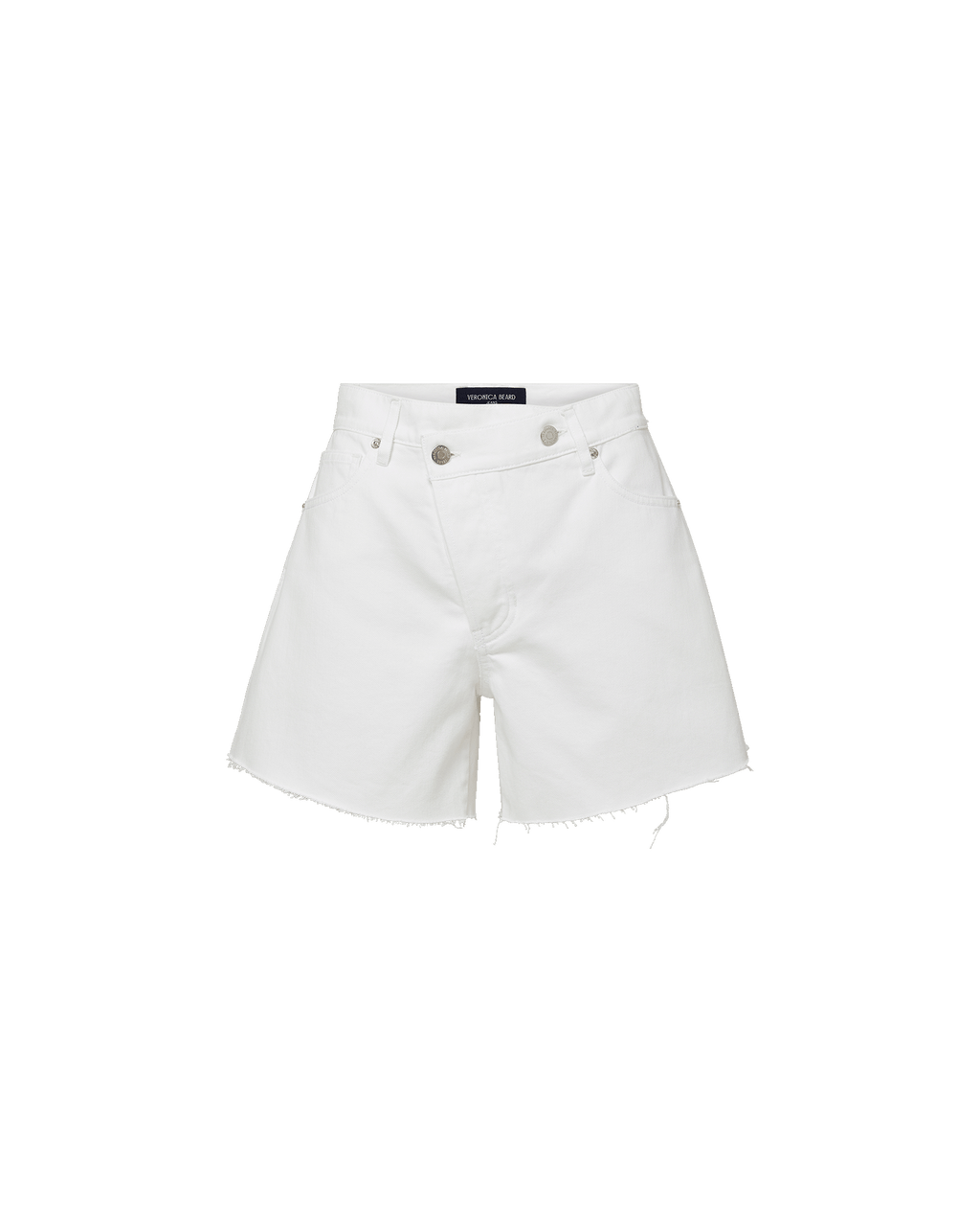 Veronica Beard Ellis Crossover-Waistband Denim Short - White