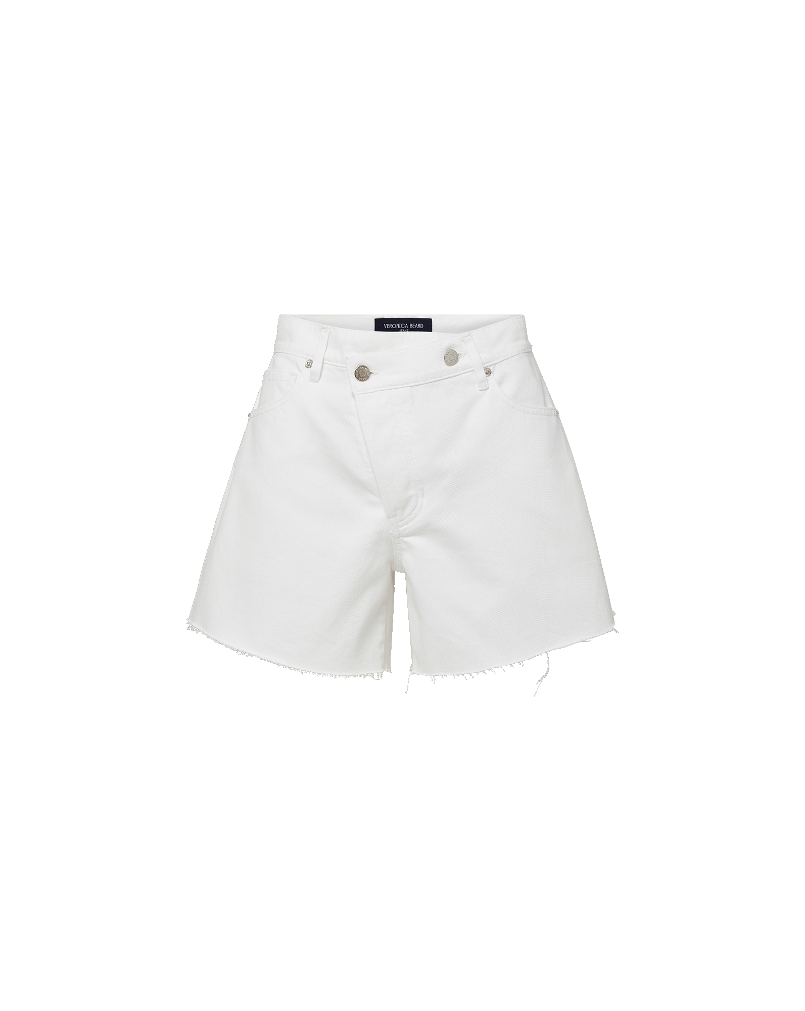 Veronica Beard Ellis Crossover-Waistband Denim Short - White