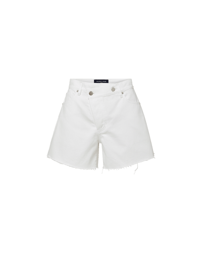 Veronica Beard Ellis Crossover-Waistband Denim Short - White