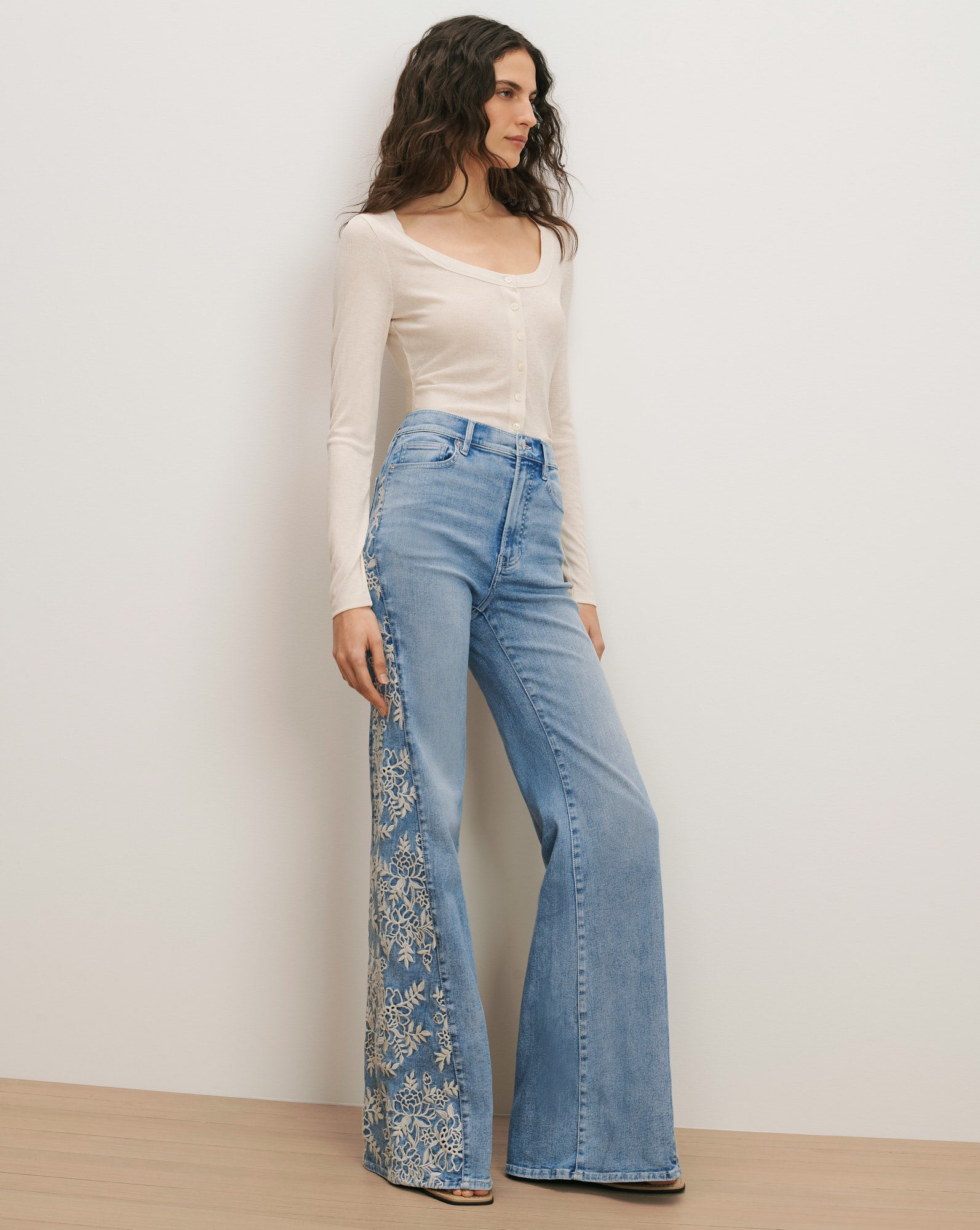 Joplin Embroidered Flare Jean in Light Wash Denim Silverwood Moon