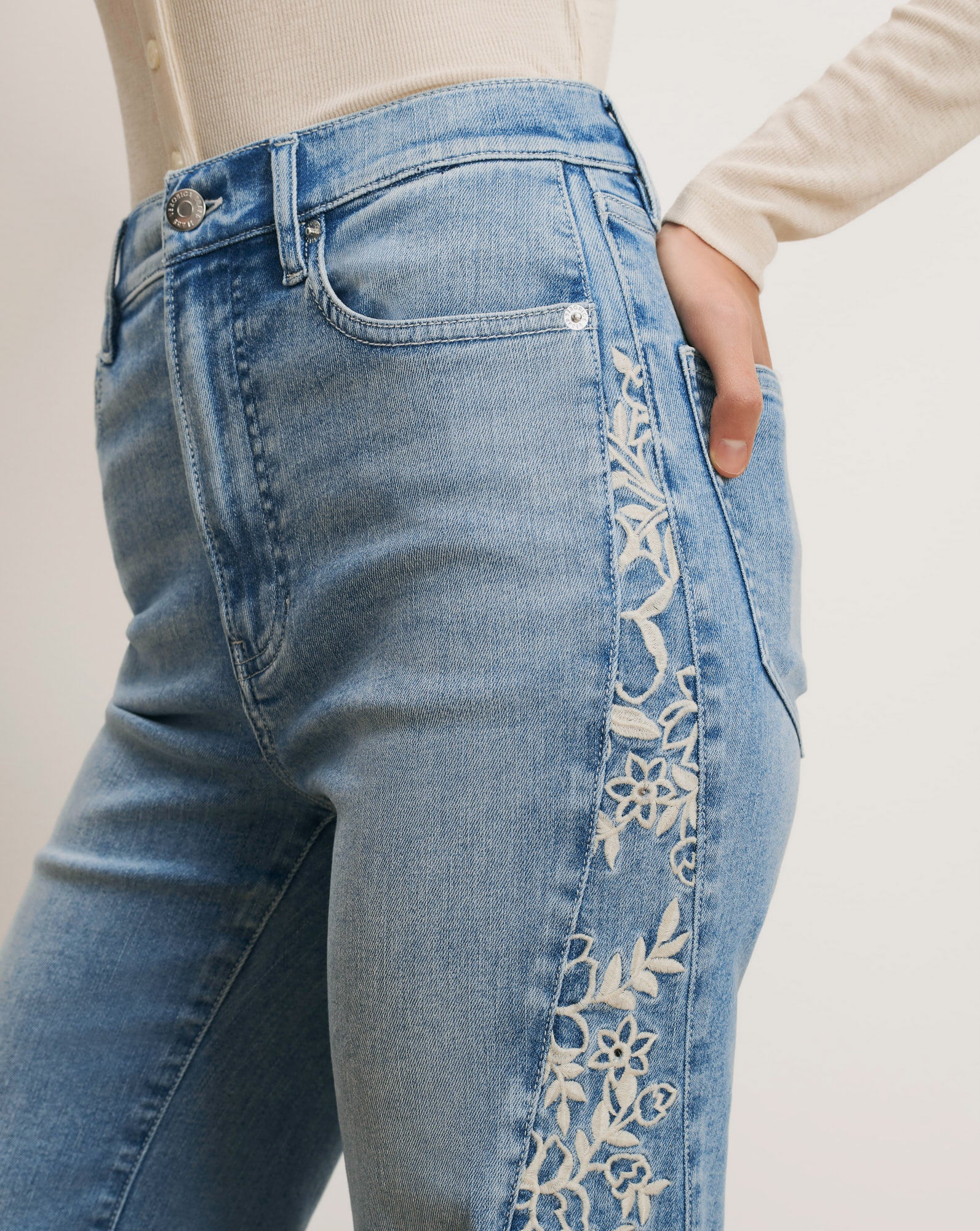 Joplin Embroidered Flare Jean in Light Wash Denim Silverwood Moon