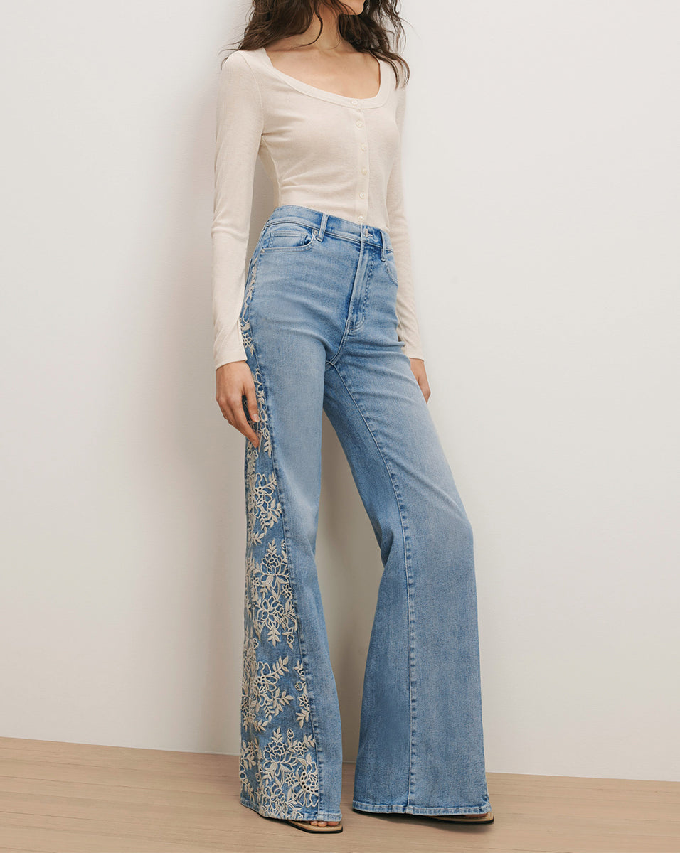Joplin Embroidered Flare Jean in Light Wash Denim Silverwood Moon