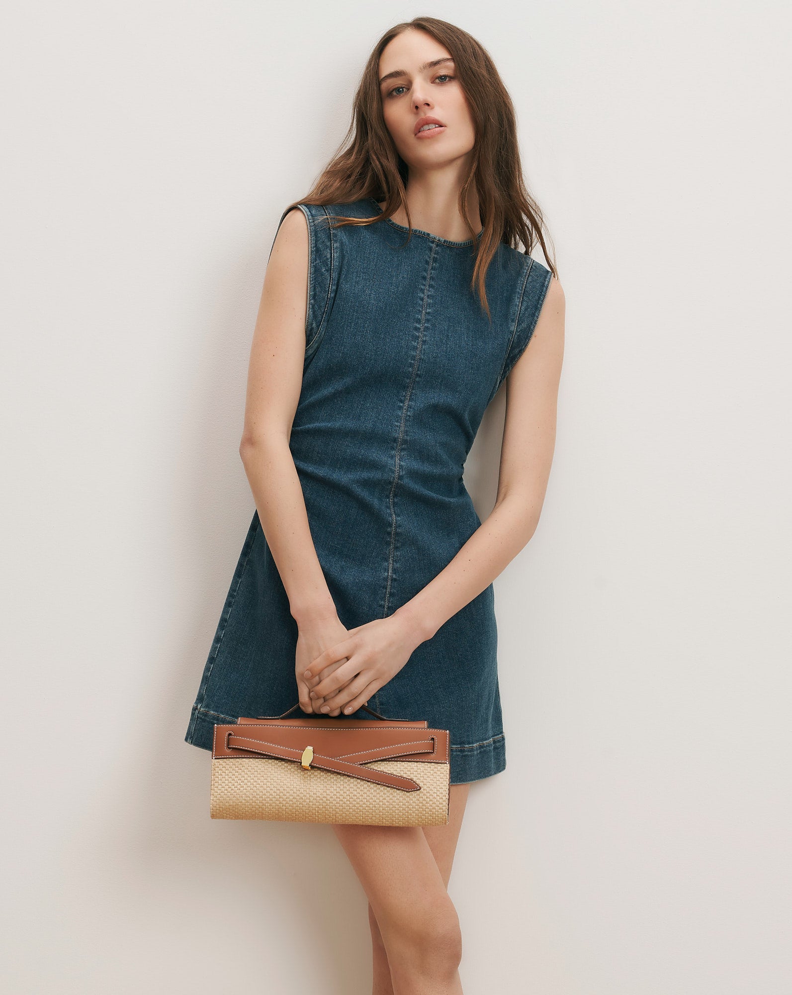 Imara Denim Mini Dress in Dark Bright Blue | Veronica Beard