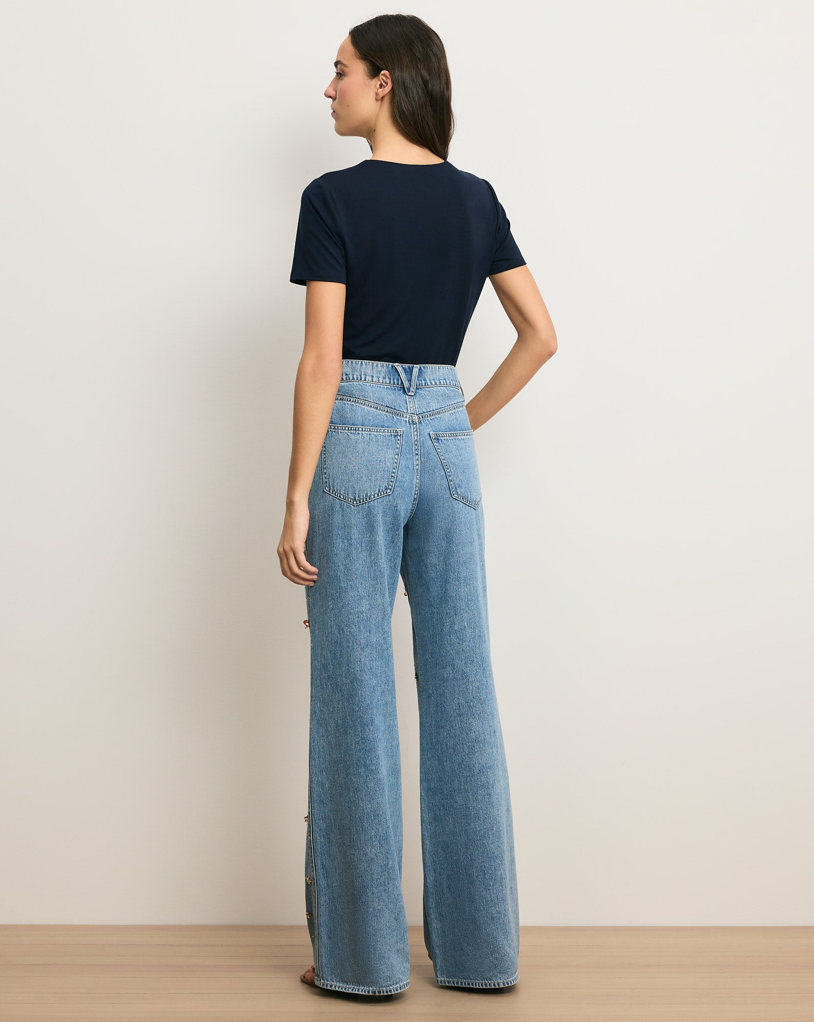 Veronica Beard Kasey Embellished Wide-Leg Jean - Silver Dust