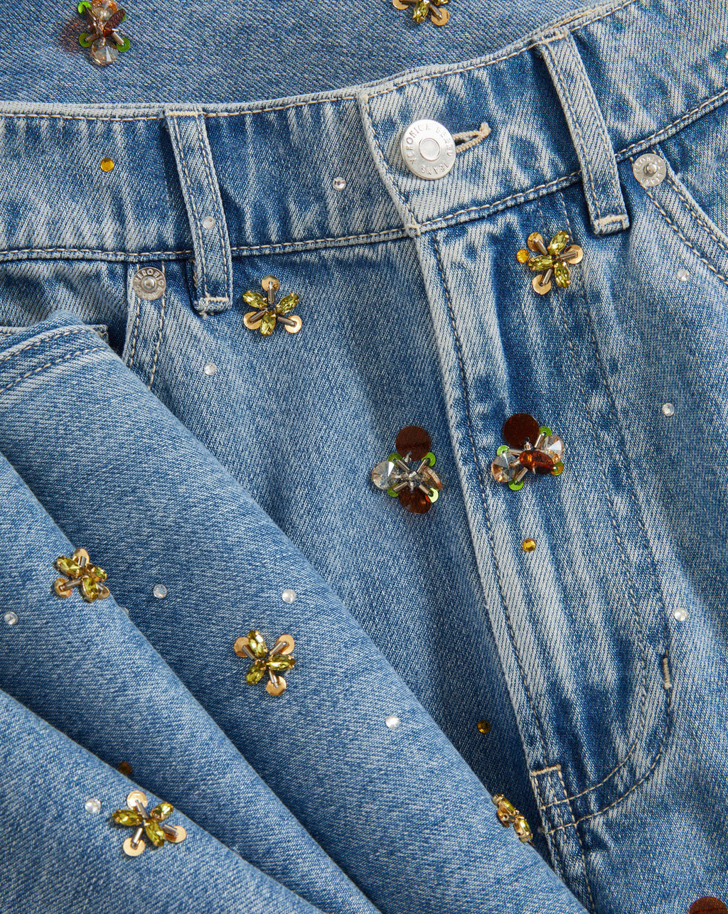 Veronica Beard Kasey Embellished Wide-Leg Jean - Silver Dust