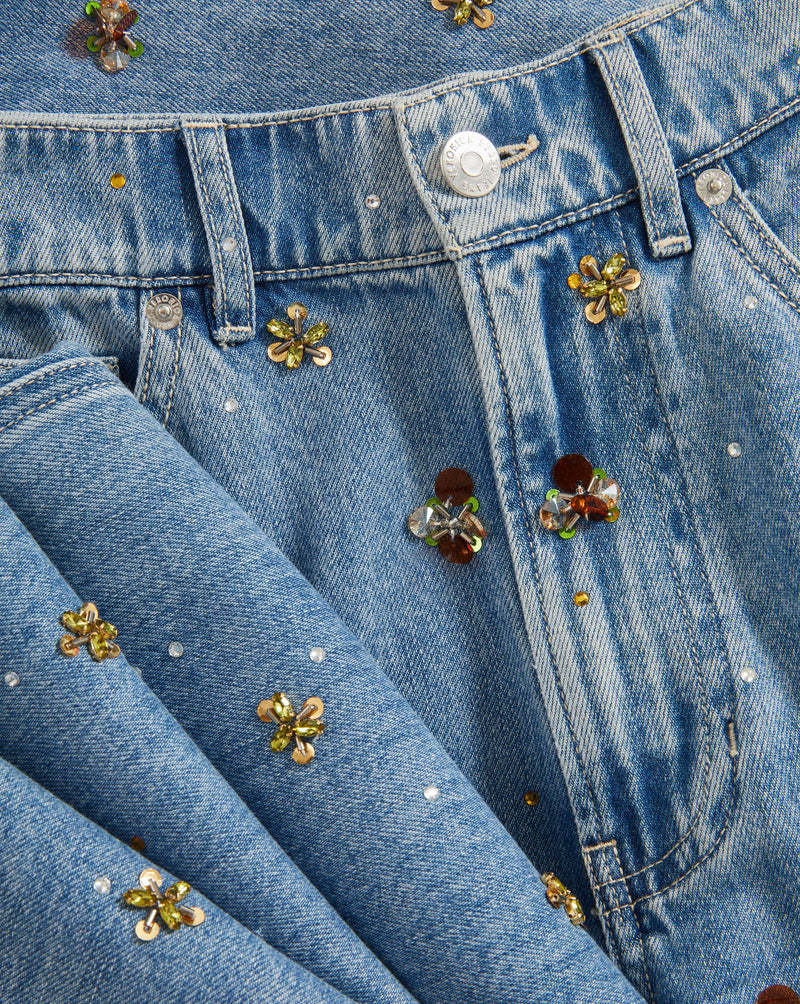 Veronica Beard Kasey Embellished Wide-Leg Jean - Silver Dust