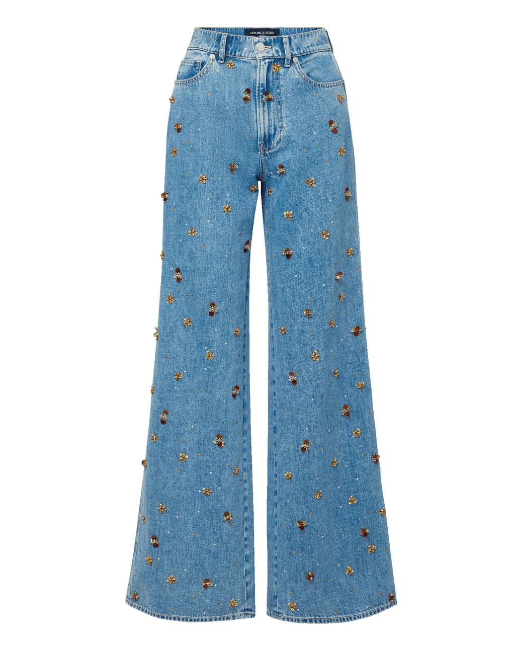 Veronica Beard Kasey Embellished Wide-Leg Jean - Silver Dust