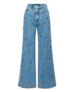 Veronica Beard Kasey Embellished Wide-Leg Jean - Silver Dust