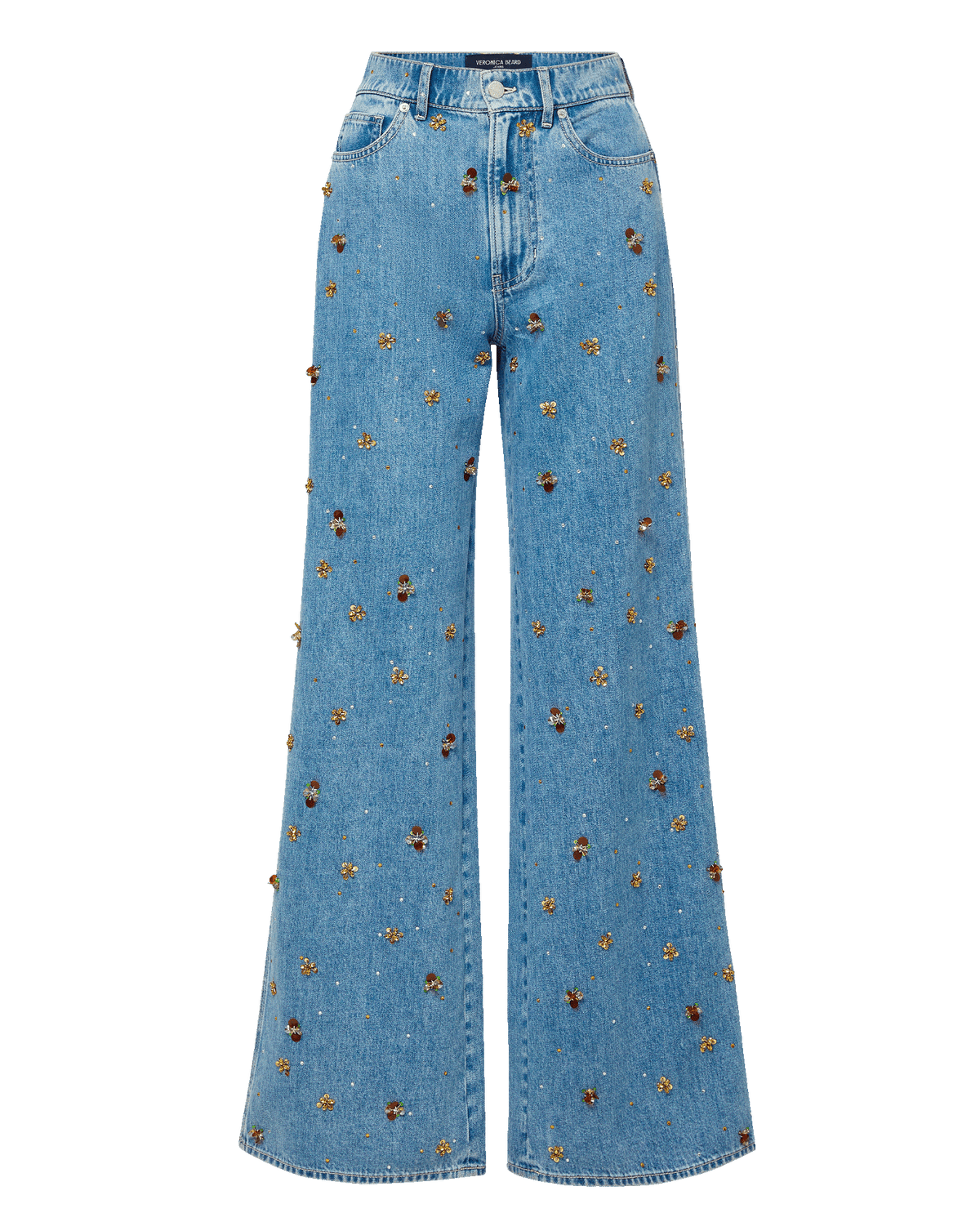 Kasey Embellished Wide-Leg Jean in Light Wash Denim Silver Dust