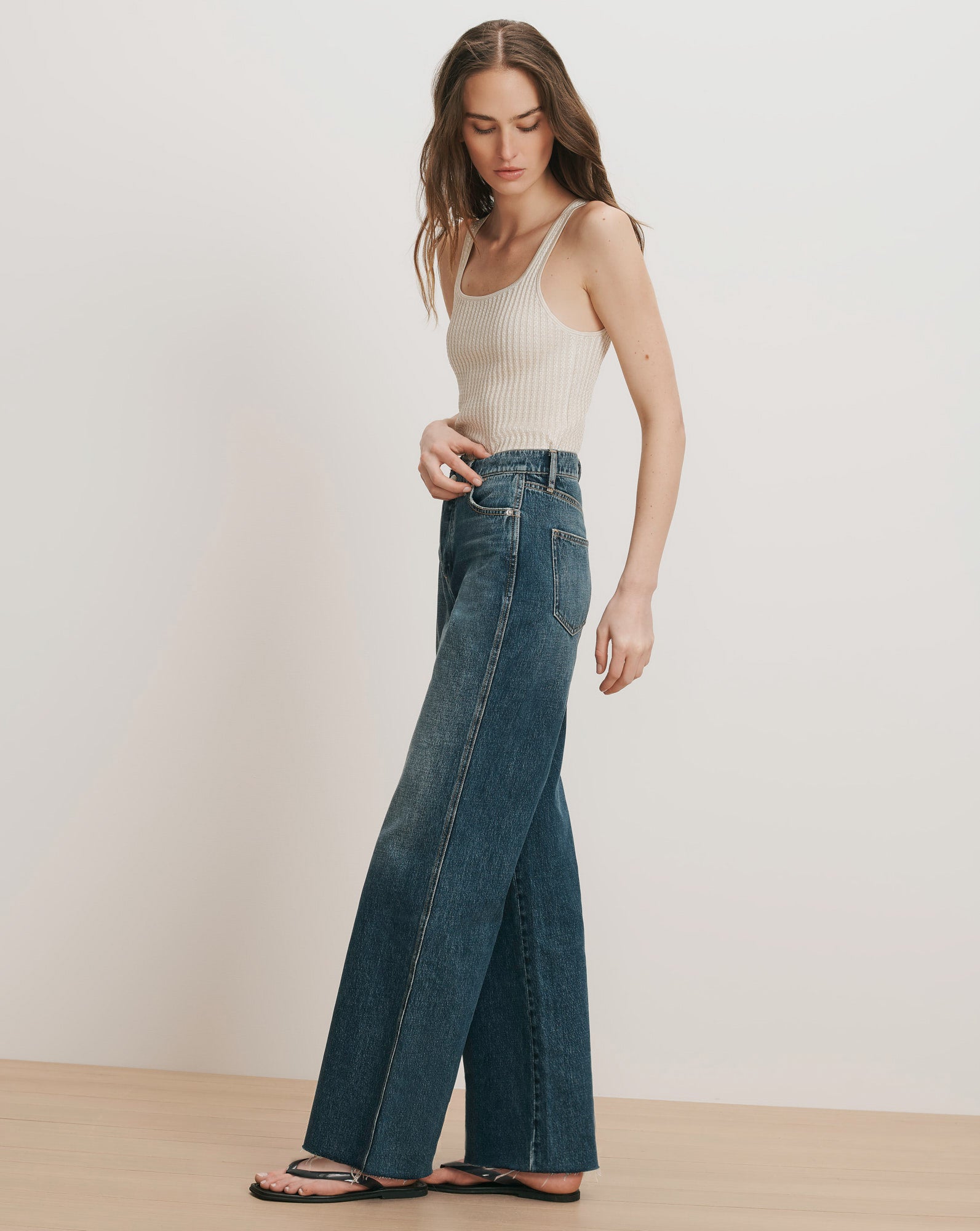 Taylor Crossover-Waistband Wide-Leg Jean in Medium Wash City