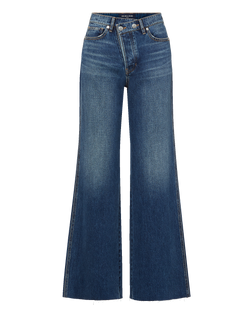 Veronica Beard Taylor Crossover-Waistband Wide-Leg Jean - City Lights