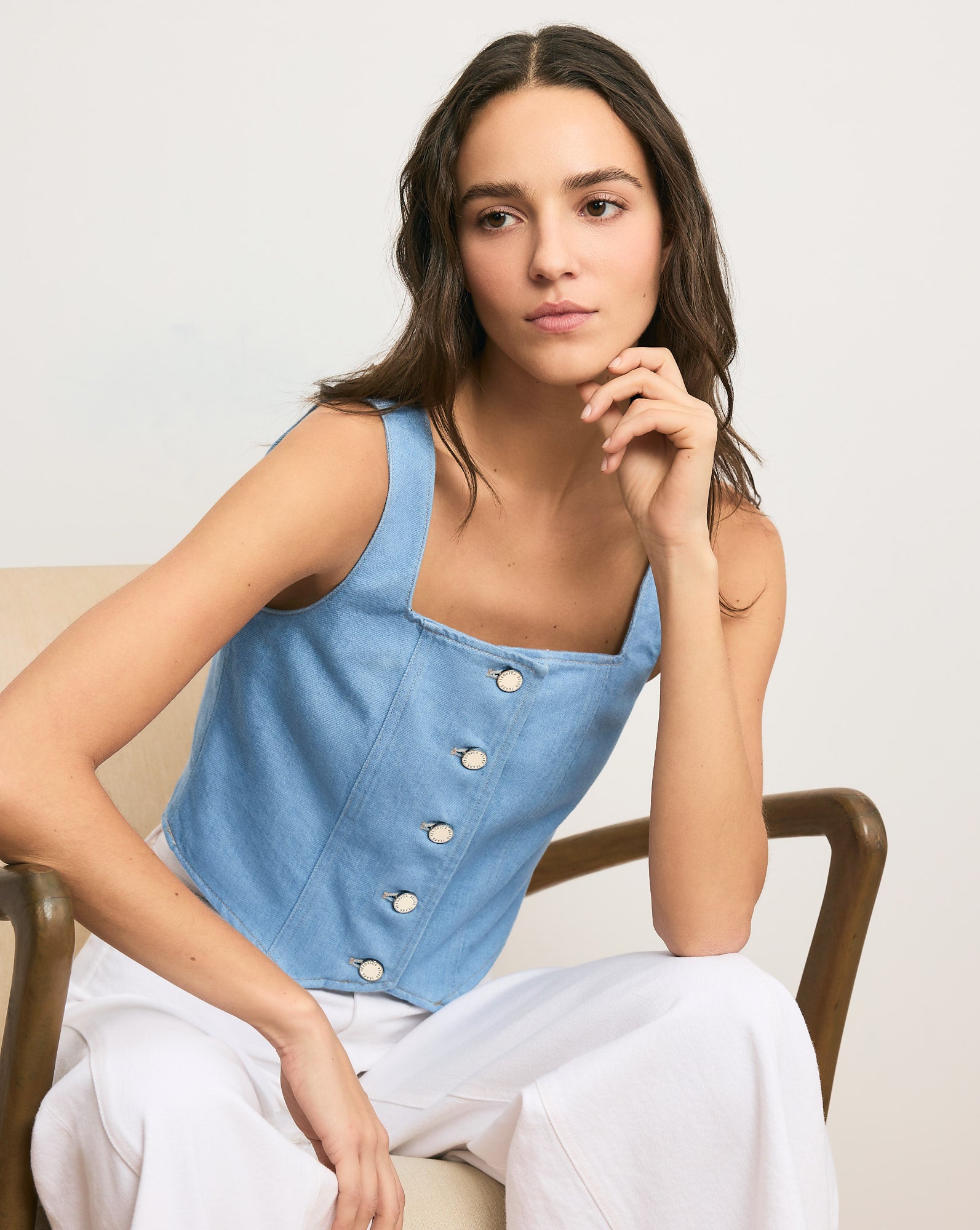 Spensley Denim Vest in Light Wash Bayside | Veronica Beard