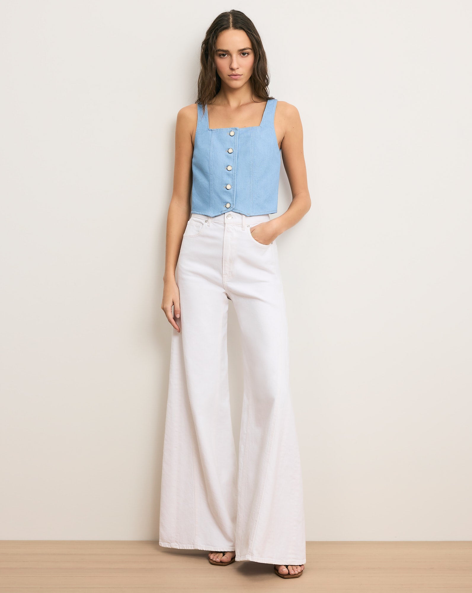 Spensley Denim Vest in Light Wash Bayside | Veronica Beard