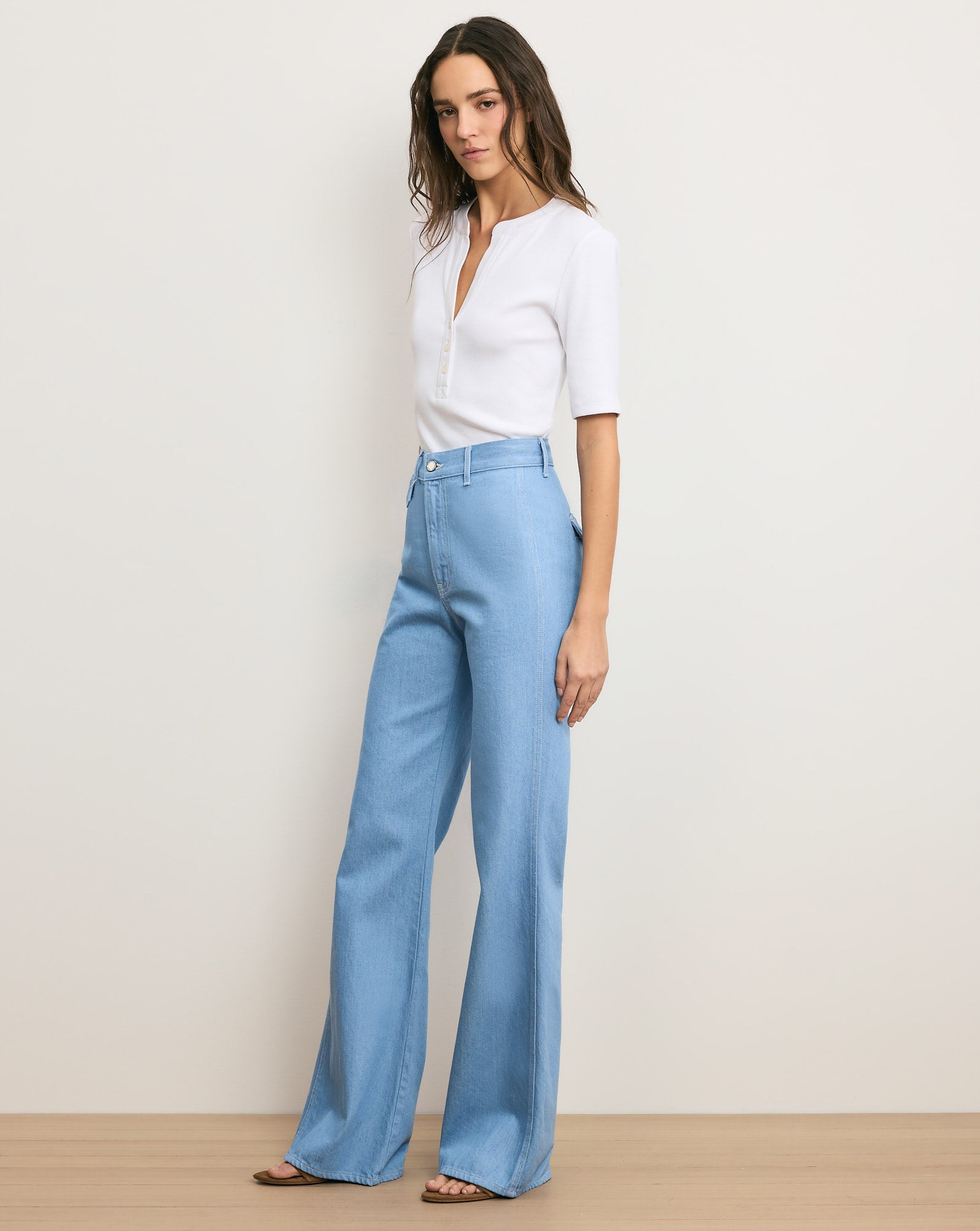 Crosbie Flap-Pocket Slim Wide-Leg Jean in Bayside | Veronica Beard