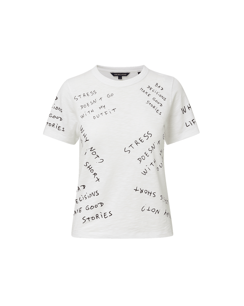 Veronica Beard White short-sleeve t-shirt with black handwritten text print.