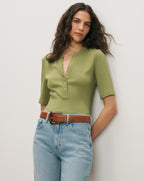 Veronica Beard Reubian Henley T-Shirt - Cactus