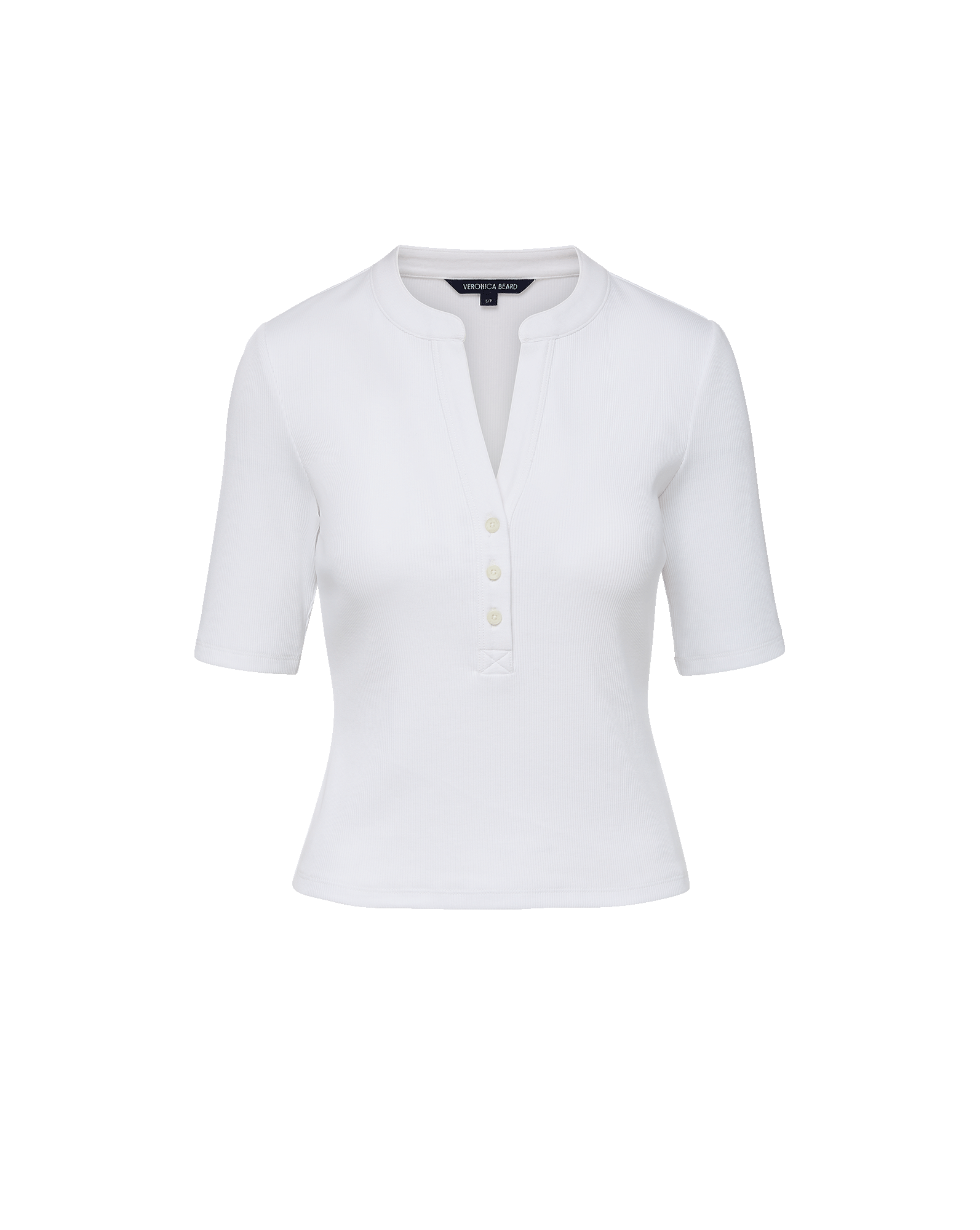 Reubian Ribbed Henley T-Shirt in White | Veronica Beard