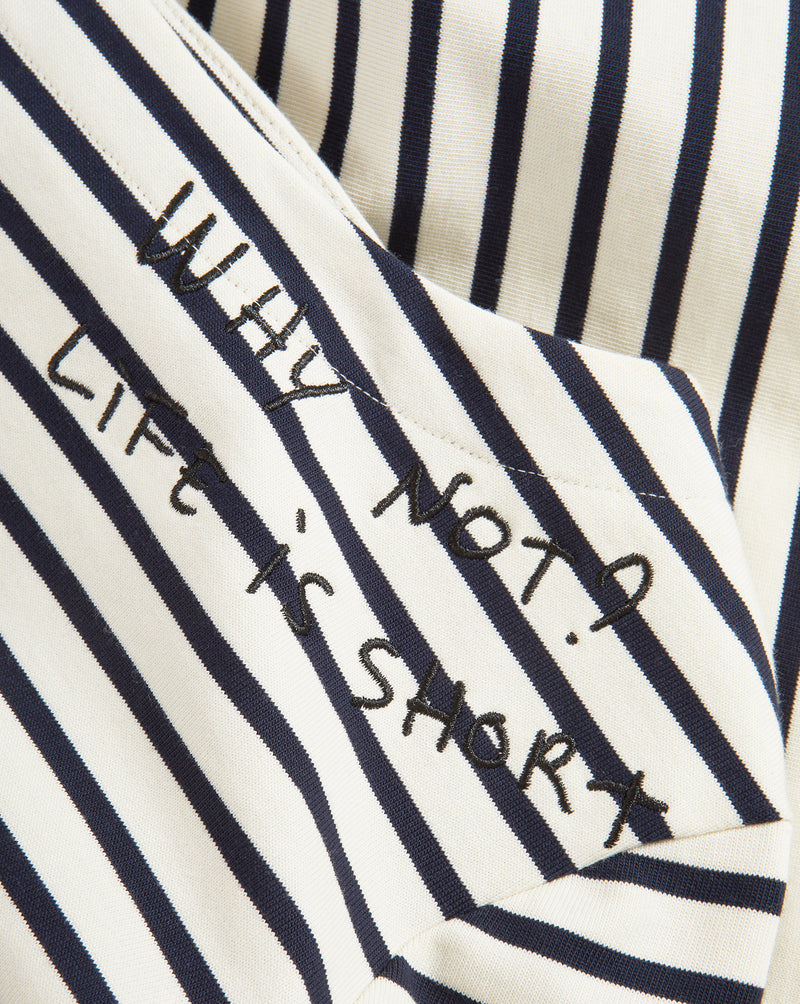 Veronica Beard Hovey Embroidered Stripe Top - Dove/Navy Stripe