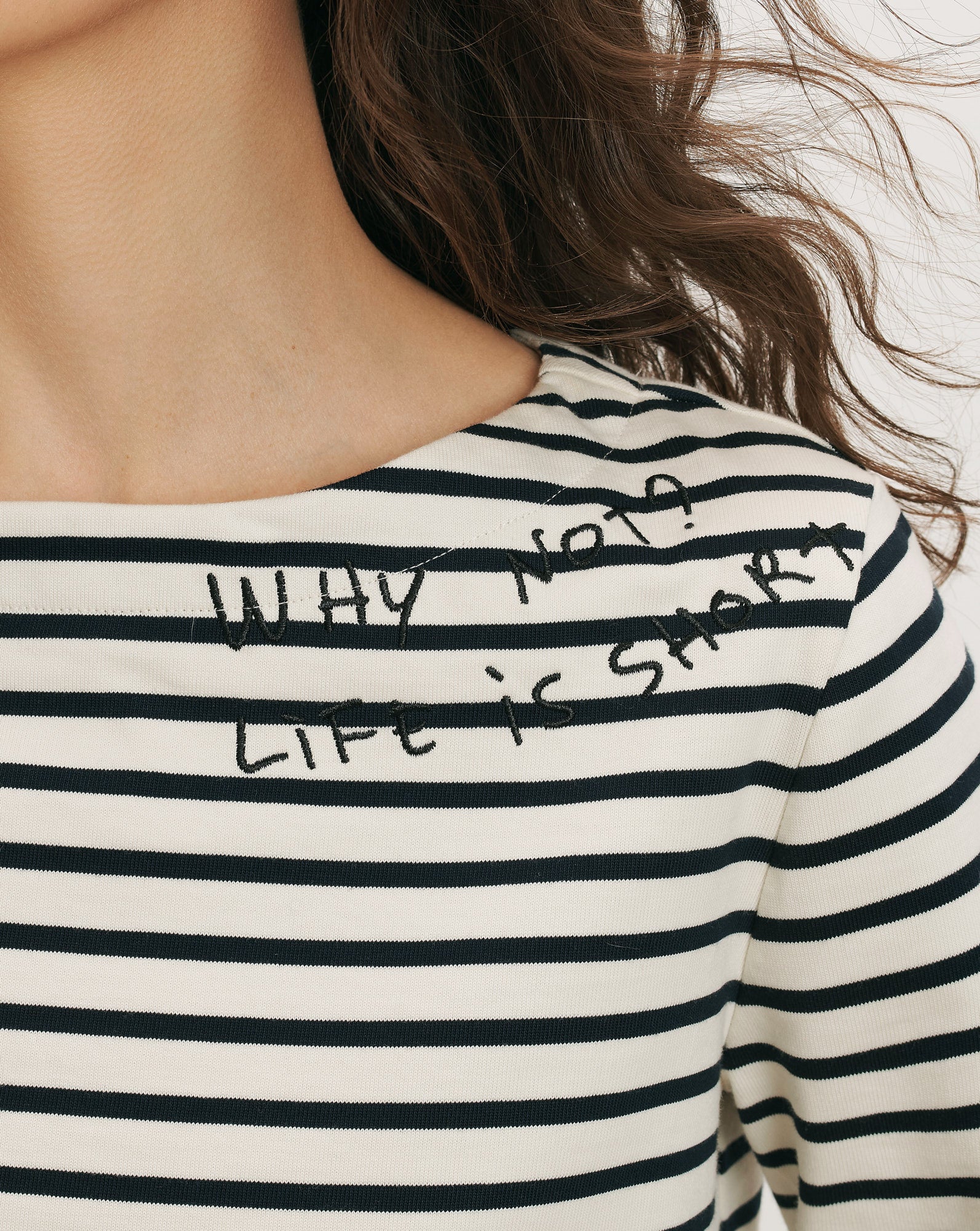 トップス OVY ovy OriginalCottonPackLongSle Hovey Embroidered Stripe Top in Dove/Navy Stripe | Veronica Beard