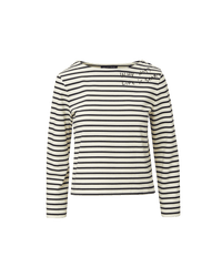 Veronica Beard Hovey Embroidered Stripe Top Dove/Navy Stripe