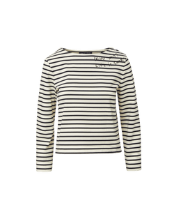 Veronica Beard Hovey Embroidered Stripe Top Dove/Navy Stripe