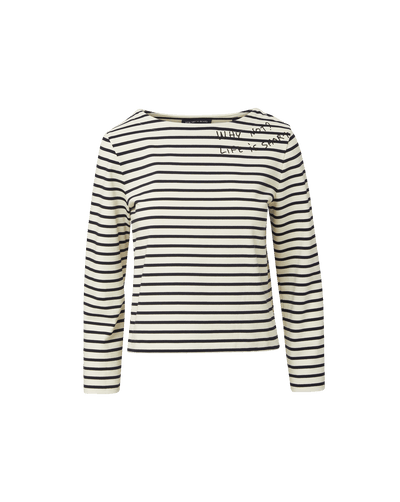 Veronica Beard Hovey Embroidered Stripe Top Dove/Navy Stripe