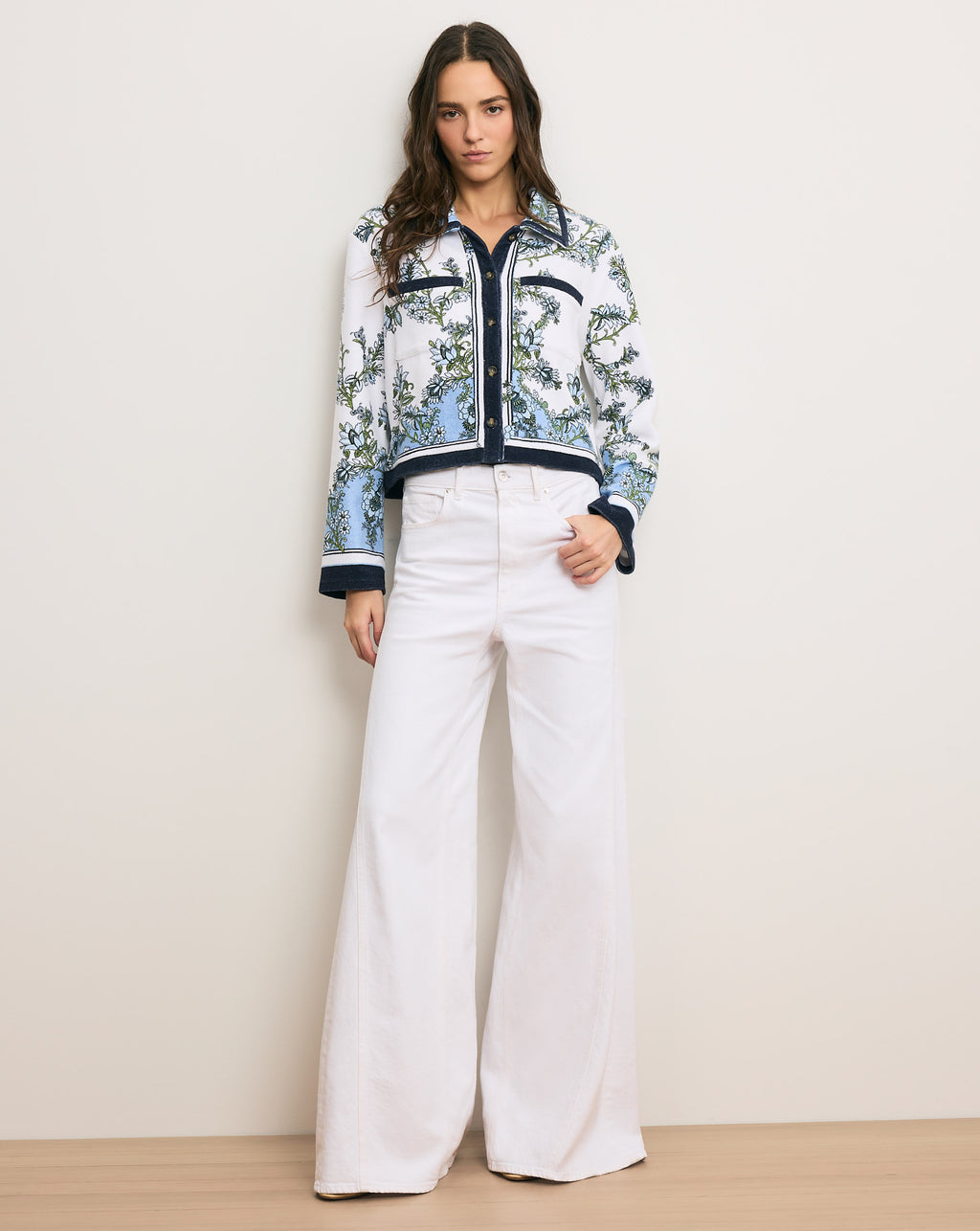 Veronica Beard Novelle Terry Button-Down Shirt - Blue Jay Multi