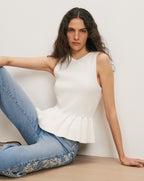 Veronica Beard Nemyah Peplum Tank Top - Dove White