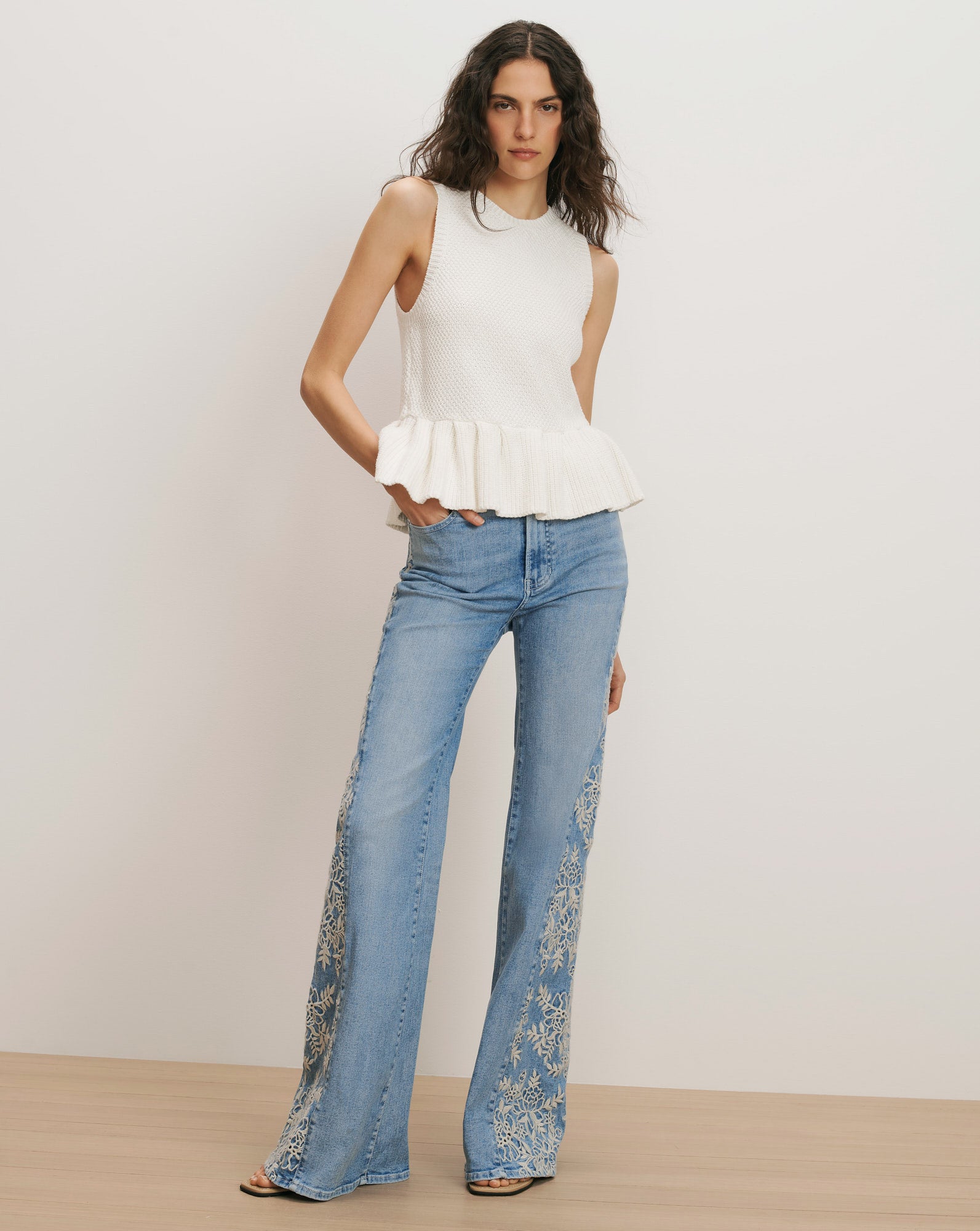 Nemyah Peplum Tank Top in Dove | Veronica Beard