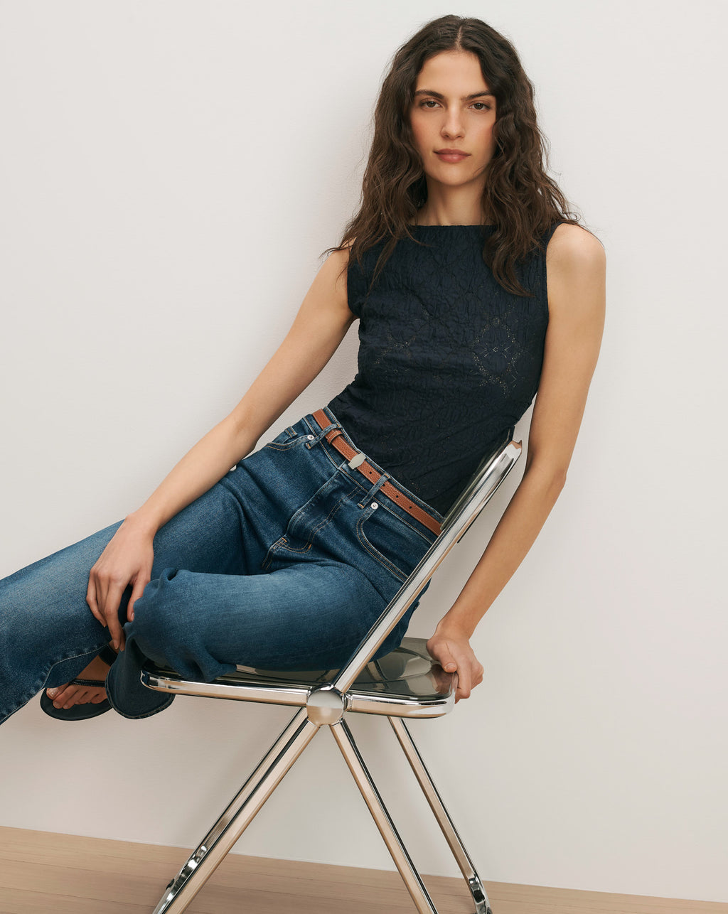 Veronica Beard Selah Lace Tank Top - Navy
