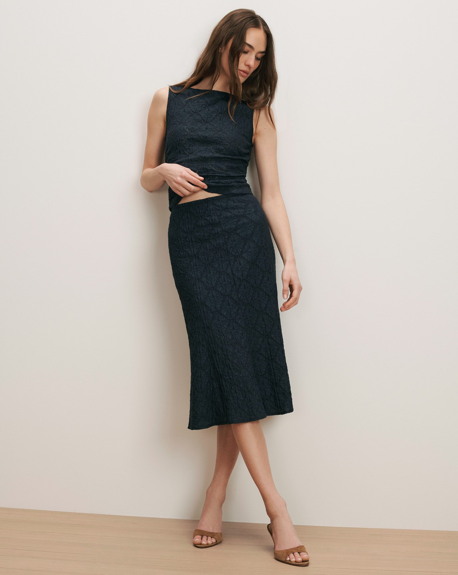 Veronica Beard Selah Lace Tank Top - Navy