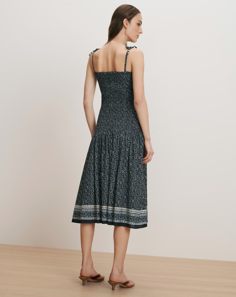 Veronica Beard Marietta Shirred Midi Dress - Navy Multi