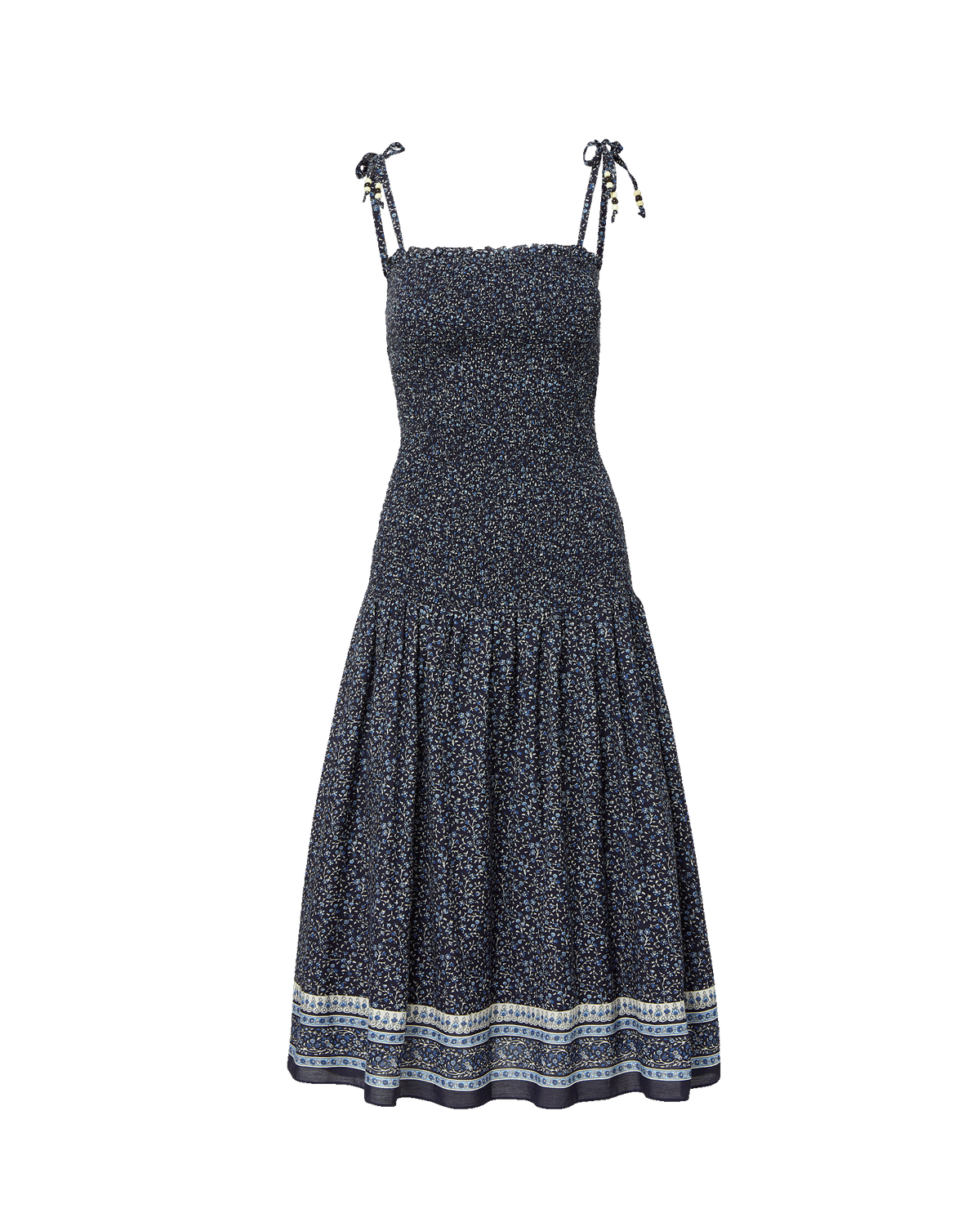 Marietta Smocked Midi Dress in Floral Navy Multi | Veronica Beard Marietta Smocked Midi Dress in Floral Navy Multi | Veronica Beard