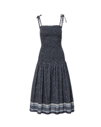 Veronica Beard Marietta Shirred Midi Dress - Navy Multi