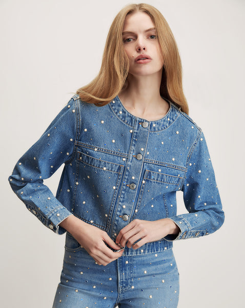 Lowry Embellished Denim Jacket in Medium Wash Amethyst Frost