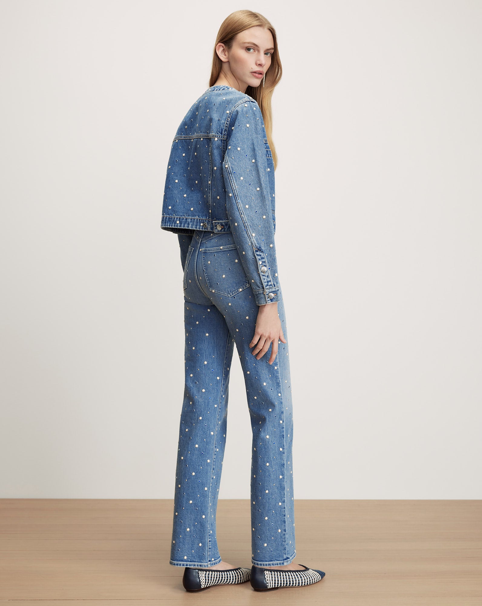 Lowry Embellished Denim Jacket in Medium Wash Amethyst Frost