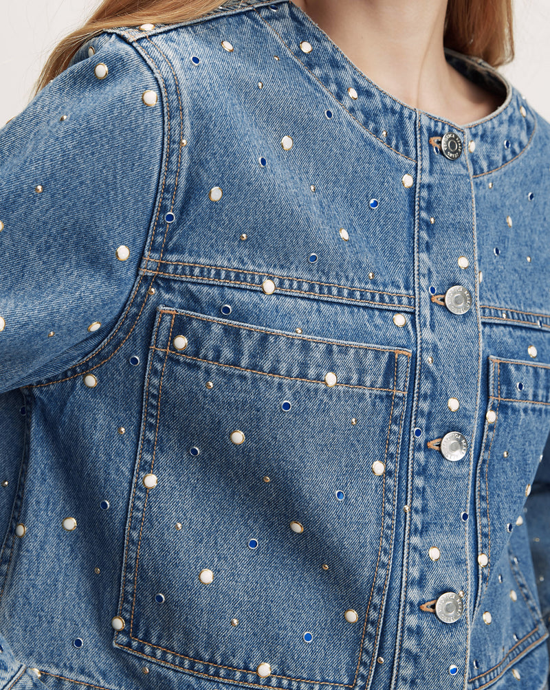 Veronica Beard Lowry Embellished Denim Jacket - Amethyst Frost