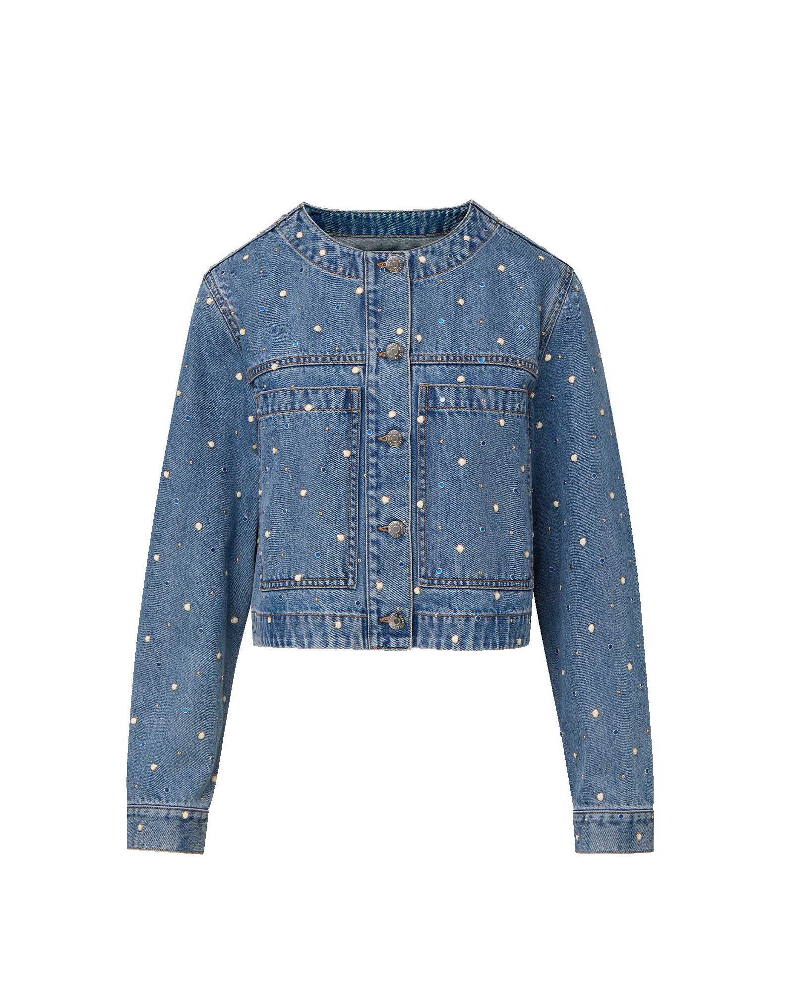 Lowry Embellished Denim Jacket in Medium Wash Amethyst Frost