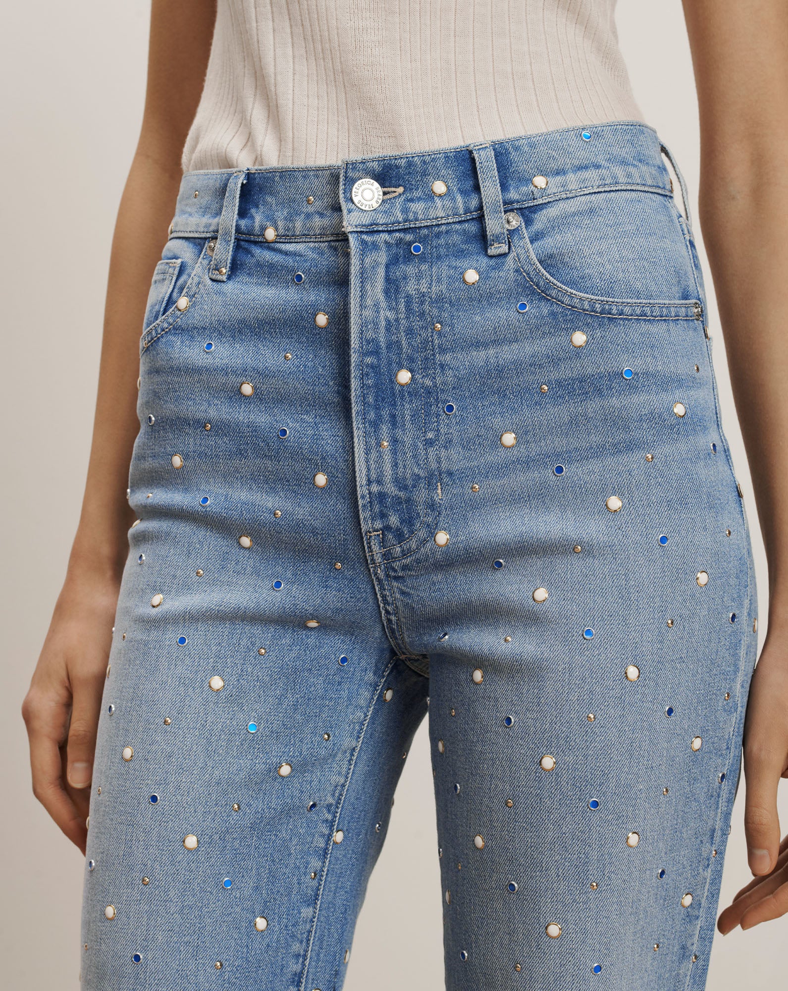 Dylan Embellished Straight-Leg Jean in Medium Wash Amethyst Frost