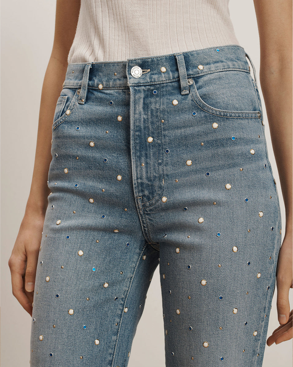 Dylan Embellished Straight-Leg Jean in Medium Wash Amethyst Frost